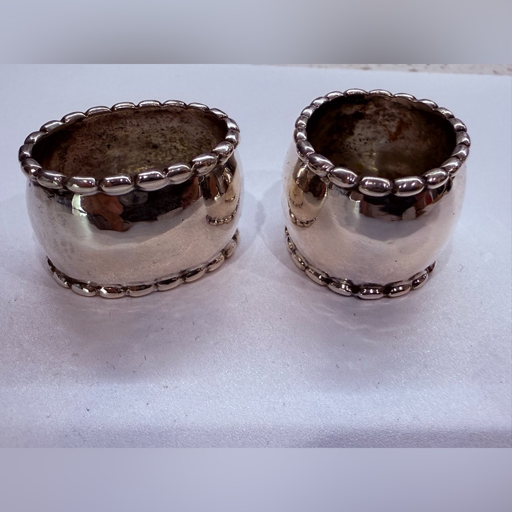 Pair Of Georg Jensen Very Early Beaded Sterling Silver Napkin Rings #7 1904-08